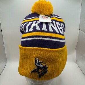 NFL OSFA Beanie Unisex Purple Gold Minnesota Vikings Pom Cuffed Knit Hat